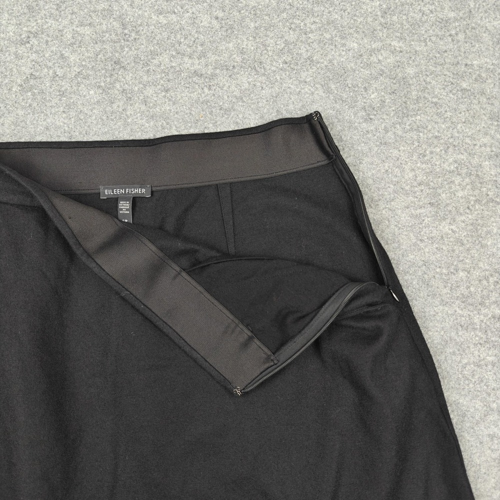 Eileen Fisher Skirt Womens Small Black Wool Knit Midi Pencil Pockets Zip Work - Picture 5 of 11